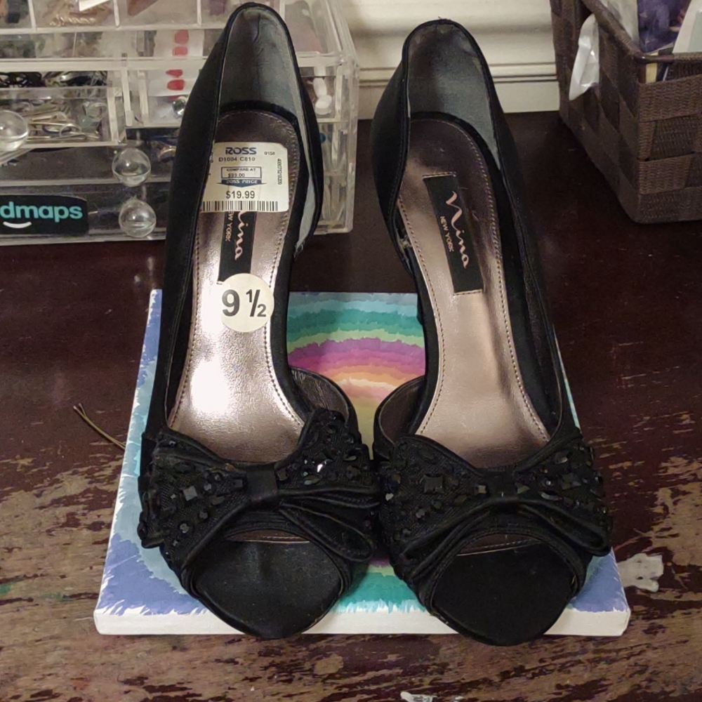 MINA black satin 2inch heels (9.5)